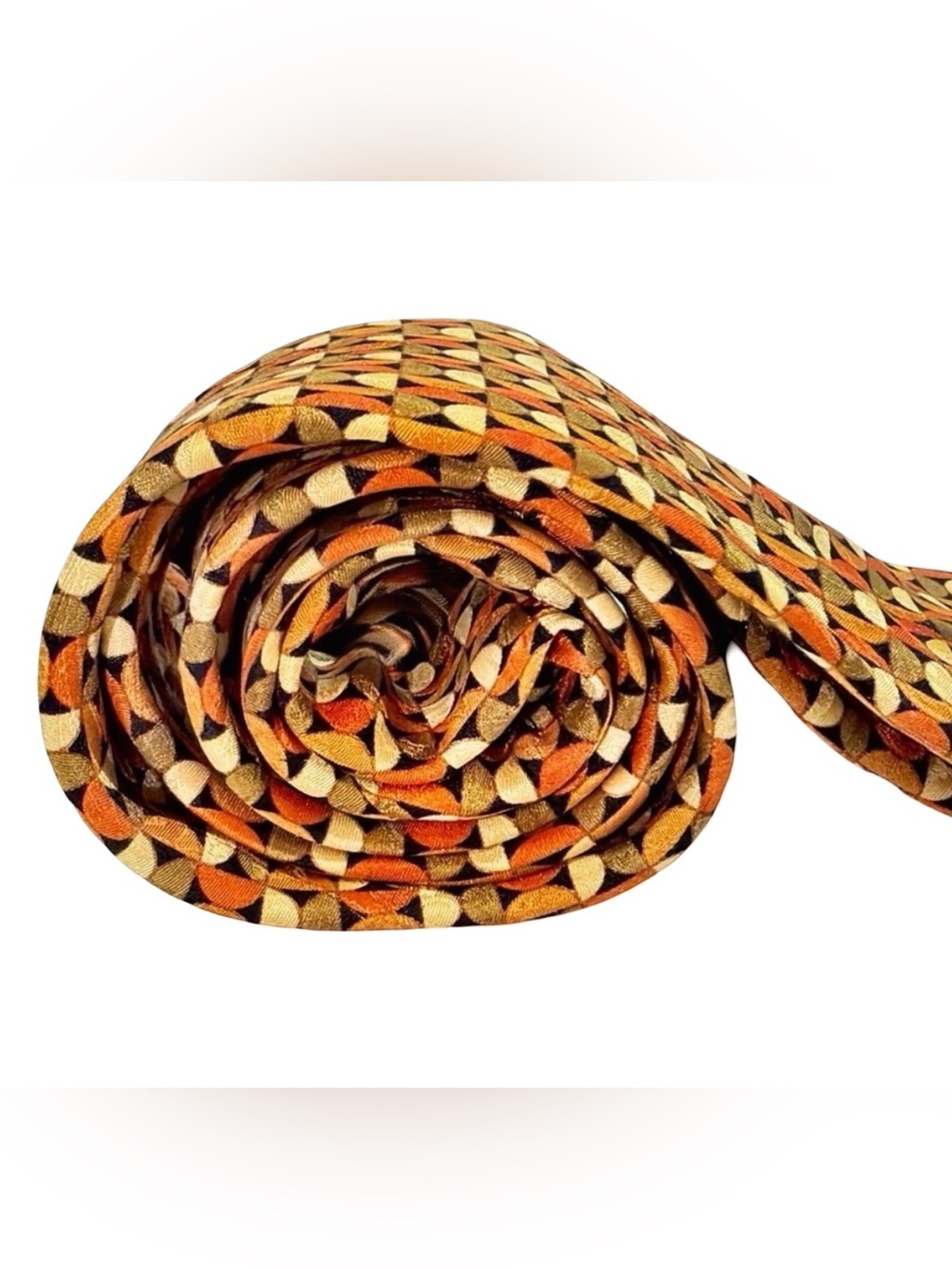 Bijan Silk Tie - Multicolor Gold & Burnt Orange Pattern - Luxury Neckwear - Picture 9 of 11